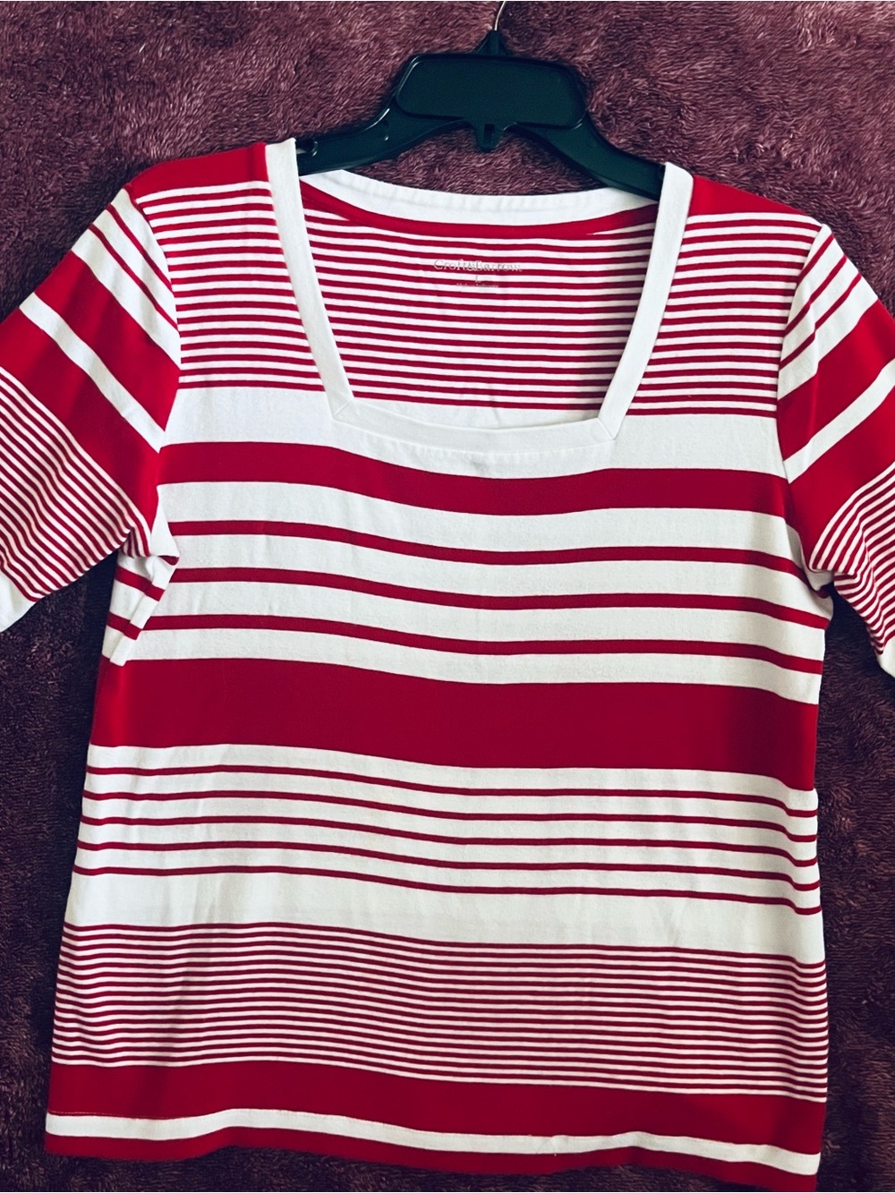 Burton Red and White Striped Square-Neck Short Sleeve Top